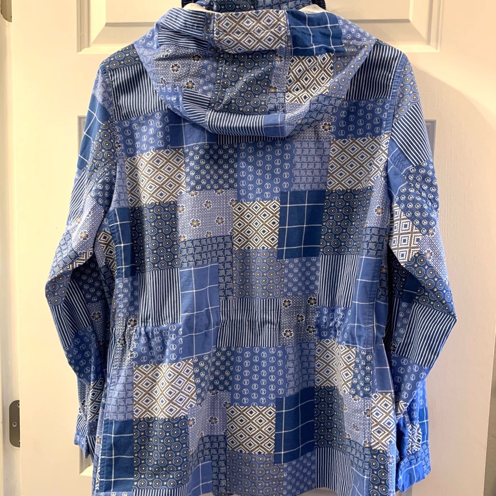 Lands End Hooded Cargo Jacket Blue Patchwork Medium Petite - Picture 4 of 14